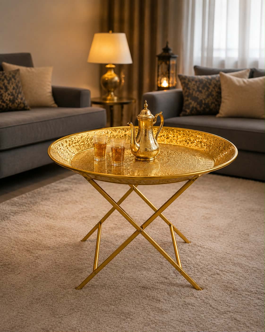 Table Plateau Pliante Dorée | طاولة صينية نحاس تقليدية ذهبية قابلة للطي ✨