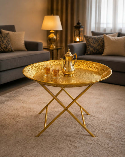 Table Plateau Pliante Dorée | طاولة صينية نحاس تقليدية ذهبية قابلة للطي ✨
