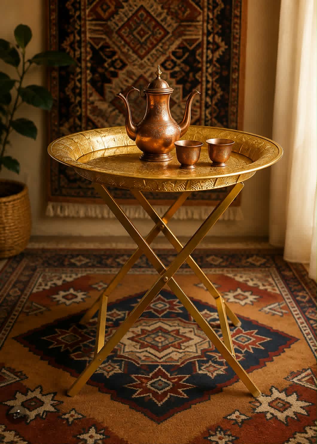 Table Plateau Pliante Dorée | طاولة صينية نحاس تقليدية ذهبية قابلة للطي ✨