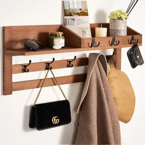 Étagère Murale avec Crochets – Organisateur Élégant pour Entrée