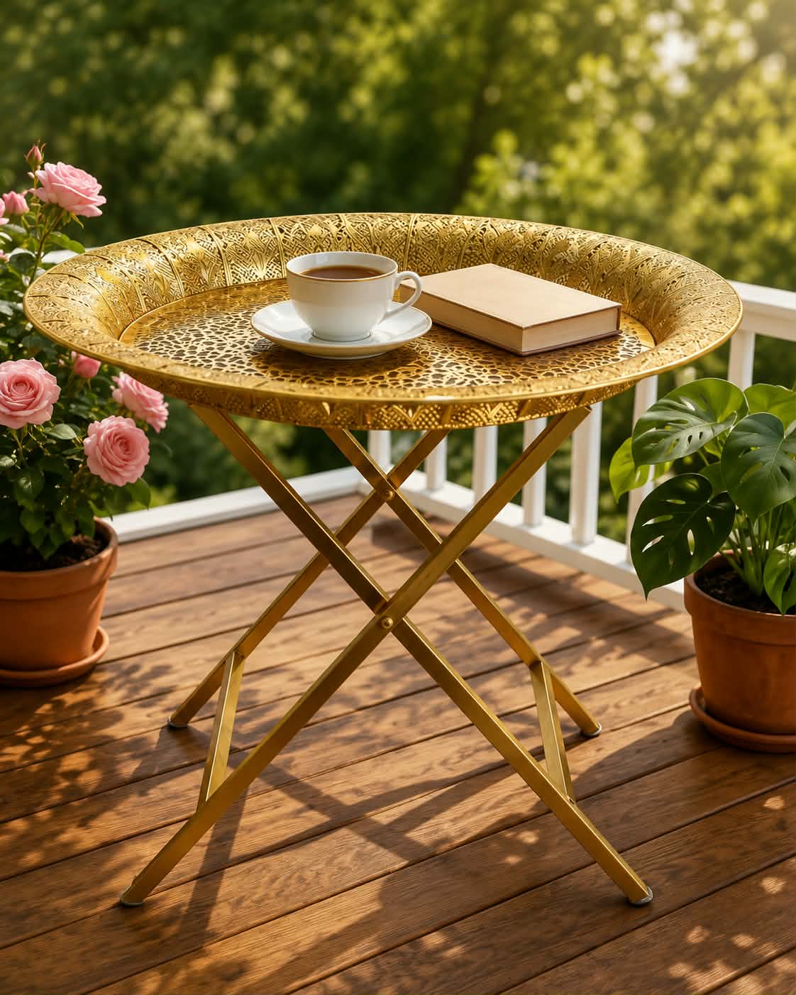 Table Plateau Pliante Dorée | طاولة صينية نحاس تقليدية ذهبية قابلة للطي ✨