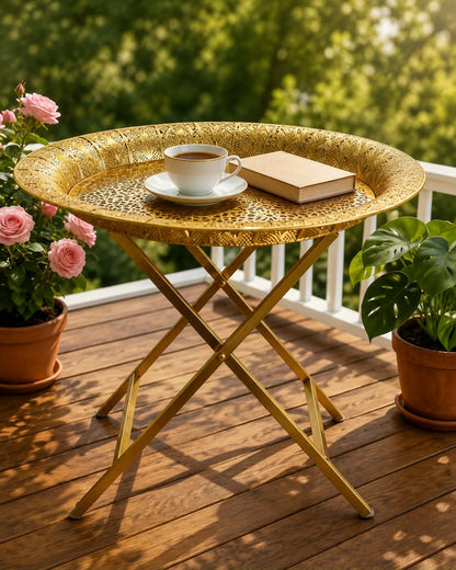 Table Plateau Pliante Dorée | طاولة صينية نحاس تقليدية ذهبية قابلة للطي ✨